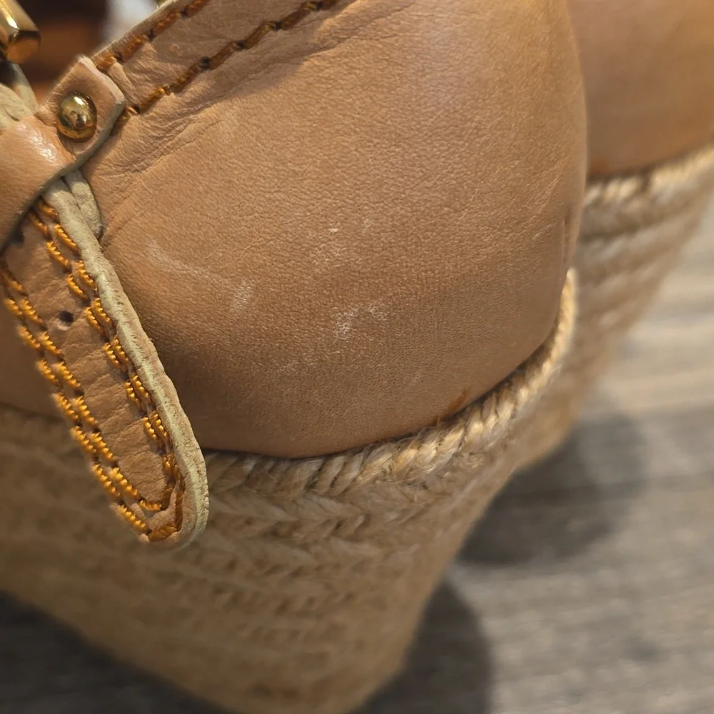 Apepazza‎ Tan Suede Espadrilles Leather Wedge Sandals Size 8.5